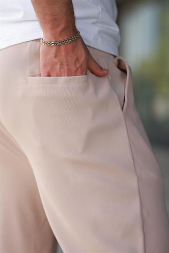 Bej Beli Ayarlanabilir Cep Detaylı Bol Pantolon 6545