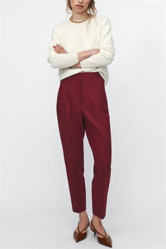 Bordo Önü Biyeli Yüksek Bel Kadın Pantolon MG2425