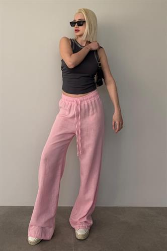 Pembe  Bol Paça Müslin Kadın Pantolon MG1980