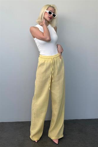 Sarı Bol Paça Müslin Kadın Pantolon MG1980