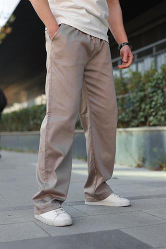 Taş Rengi Bol Paça Beli Bağlamalı Erkek Pantolon E7403