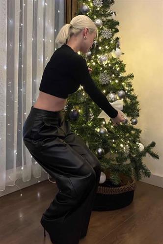 Siyah Pensli Palazzo Kadın Deri Pantolon MG2612