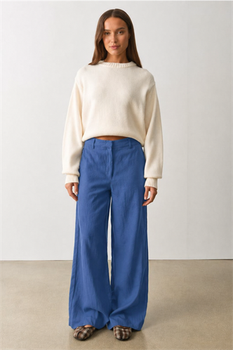 İndigo Yüksek Bel Keten Wide Leg Pantolon MG2718