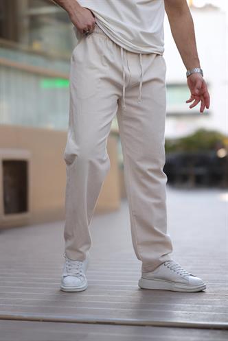 Bej %100 Pamuklu Rahat Kesim Erkek Pantolon E6565