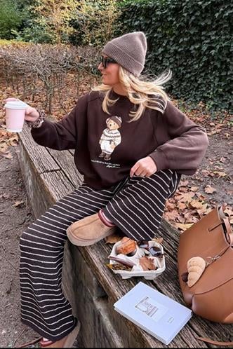 Kahverengi Çizgili Triko Kadın Pantolon MG2609