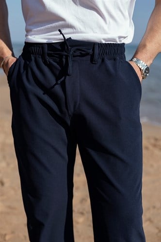 Lacivert Beli Lastikli Relaxed Fit Jakarlı Erkek Pantolon E6593