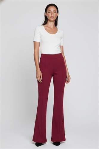 Bordo Yüksek Bel Flare Paça Şık Günlük Kadın Tayt MG2645