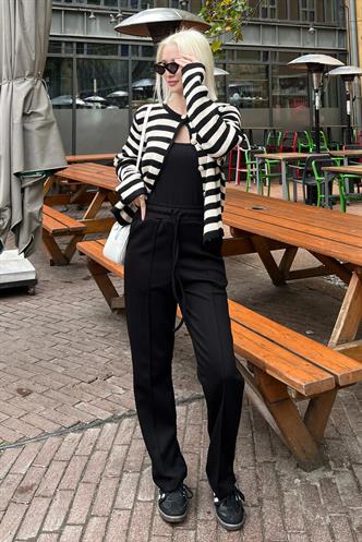 Siyah Beli Ayarlanabilir Geniş Paça Eşofman MG2215