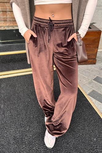 Kahverengi Bol Paça Kadife Eşofman MG2283