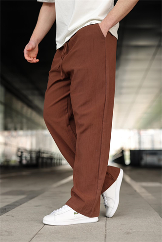 Acı Kahverengi %100 Pamuklu Bol Paça Erkek Pantolon E6586