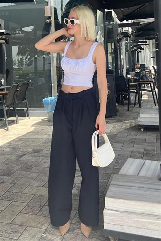 Lacivert Yüksek Bel Rahat Kesim Bol Paça Pantolon MG2120