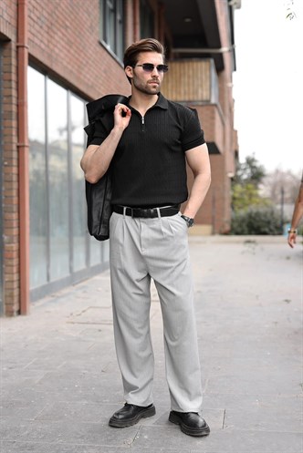 Gri Pilili Relaxed Fit Pantolon E6588