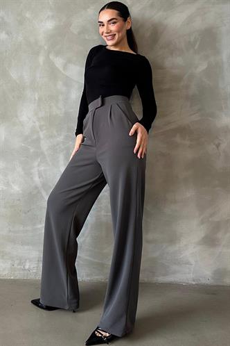 Antrasit Likralı Cırt Kapamalı Palazzo Pantolon MG2291
