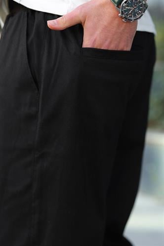 Siyah Bol Paça Beli Bağlamalı Erkek Pantolon E7403