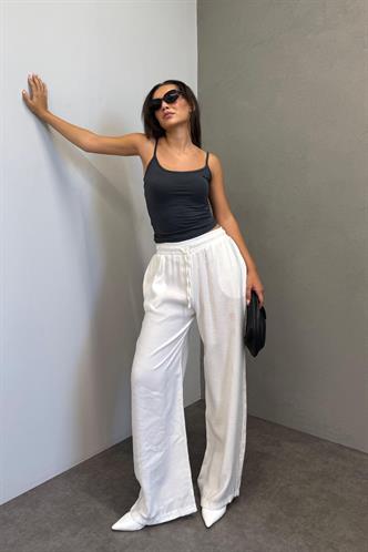 Beyaz Geniş Paça Kadın Pantolon MG1982