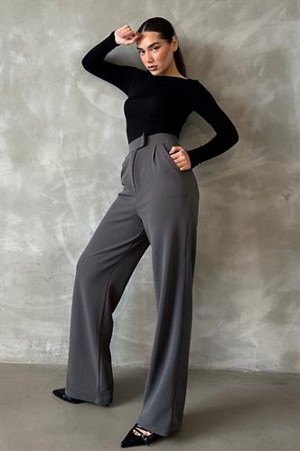 Antrasit Likralı Cırt Kapamalı Palazzo Pantolon MG2291