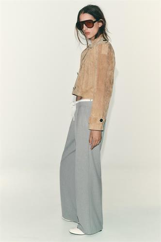 Gri Çift Bel Bantlı Wide Leg Kadın Pantolon MG2551