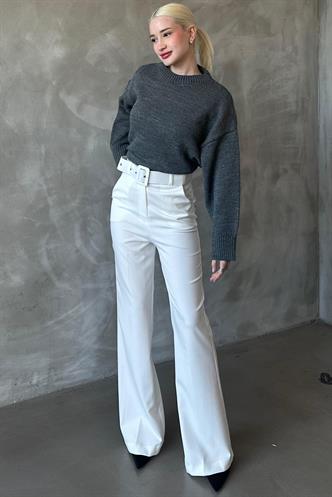 Beyaz İspanyol Paça Kadın Kumaş Pantolon MG2303