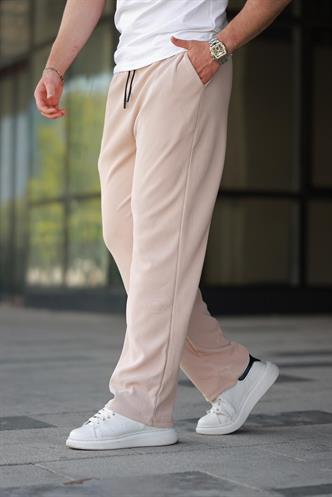 Bej Beli Ayarlanabilir Cep Detaylı Bol Pantolon 6545