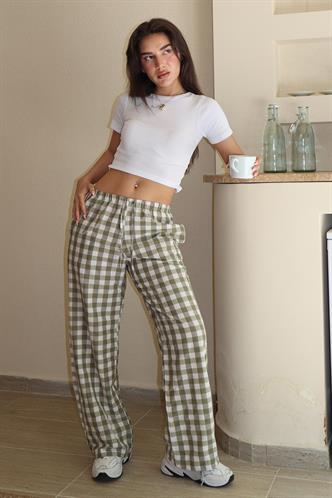 Yeşil Ekoseli Kadın Pantolon Mg2401
