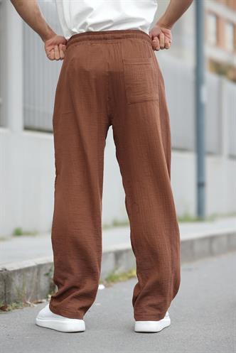 Kahverengi %100 Pamuklu Rahat Kesim Erkek Pantolon E6562