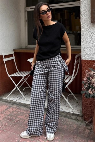Siyah Fularlı Ekose Pantolon MG2734