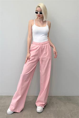 Pembe Beli Büzgülü Bol Paça Kadın Pantolon MG2011