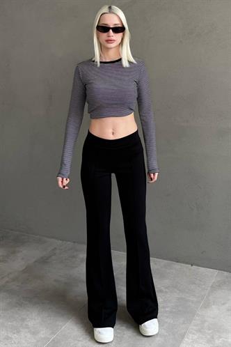 Siyah Yüksek Bel Flare Paça Şık Günlük Kadın Tayt MG2645