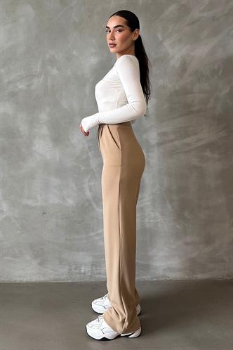 Bej Likralı Cırt Kapamalı Palazzo Pantolon MG2291