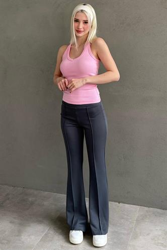 Füme Yüksek Bel Flare Paça Şık Günlük Kadın Tayt MG2645