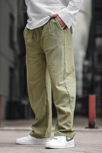 Haki Erkek Rahat Kesim Keten Pantolon 6539