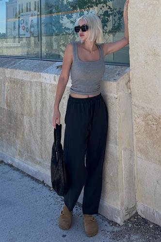 Füme Ayarlanabilir Bel Rahat Kesim Pantolon MG2161