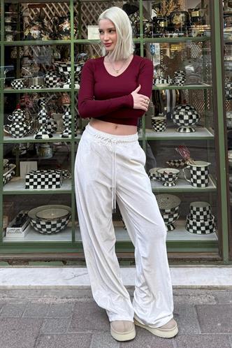 Ekru Bol Paça Kadife Eşofman MG2283