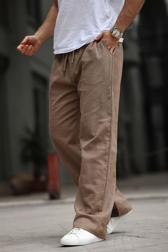 Kahverengi Erkek Rahat Kesim Keten Pantolon 6539