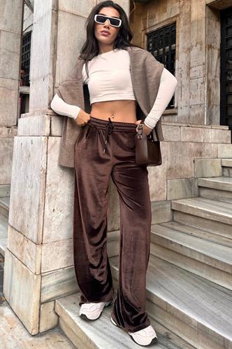 Kahverengi Bol Paça Kadife Eşofman MG2283