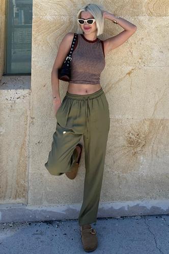 Haki Ayarlanabilir Bel Rahat Kesim Pantolon MG2161