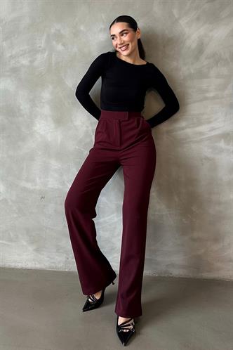 Bordo Likralı Cırt Kapamalı Palazzo Pantolon MG2291