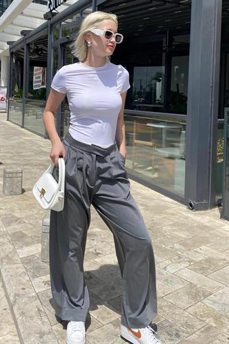 Antrasit Yüksek Bel Rahat Kesim Bol Paça Pantolon MG2120