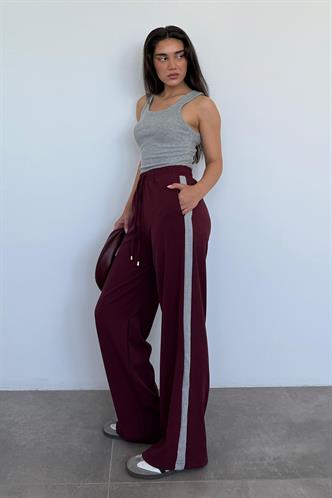 Bordo Şerit Detaylı Bol Paça Kadın Eşofman MG2441 