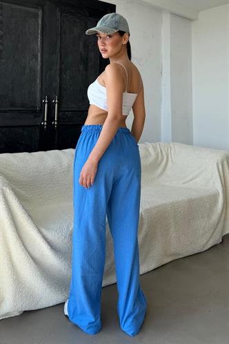 Saks Beli Büzgülü Wide Leg Kumaş Pantolon MG1950