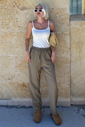 Yeşil Ayarlanabilir Bel Rahat Kesim Pantolon MG2161