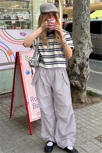 Boyalı Gri Paraşüt Jogger Kadın Pantolon MG1726