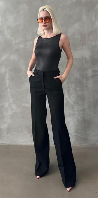 Siyah Yüksek Bel Kumaş Pantolon MG2285