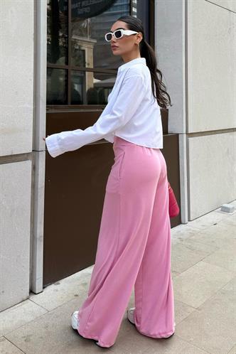 Pembe Yüksek Bel Rahat Kesim Geniş Paça Kadın Pantolon MG2309