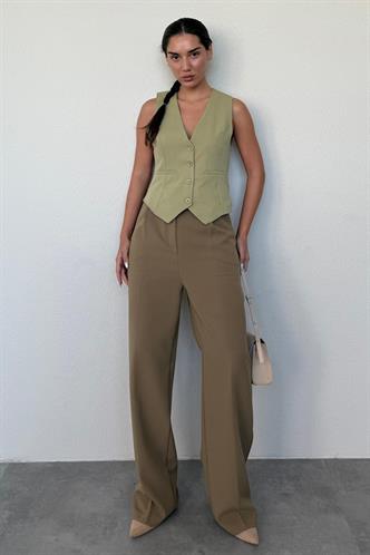 Haki Yüksek Bel Kadın Palazzo Pantolon MG2506