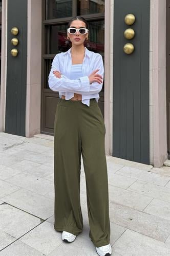 Haki  Yüksek Bel Rahat Kesim Geniş Paça Kadın Eşofman MG2309