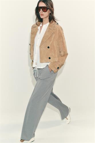 Gri Çift Bel Bantlı Wide Leg Kadın Pantolon MG2551