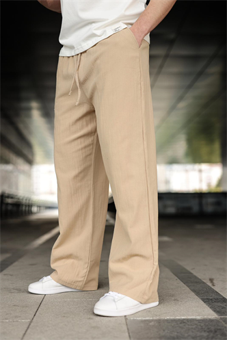 Bej %100 Pamuklu Bol Paça Erkek Pantolon E6586