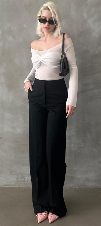 Siyah Yüksek Bel Kumaş Pantolon MG2284