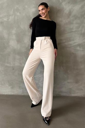 Beyaz Likralı Cırt Kapamalı Palazzo Pantolon MG2291